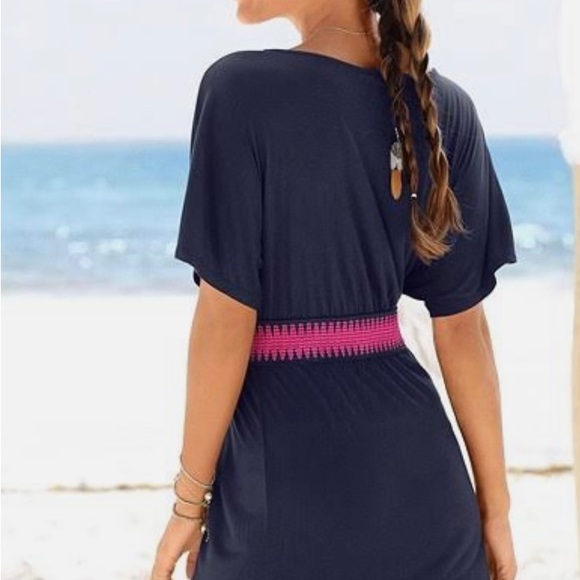 Navy Wrap Look Dress - Picture 3 of 4
